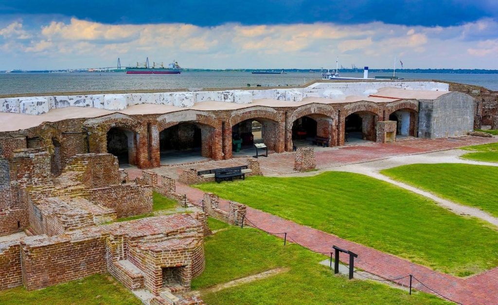 Fort Sumter National Monument with green grass and blue skies, a great Charleston South Carolina attraction