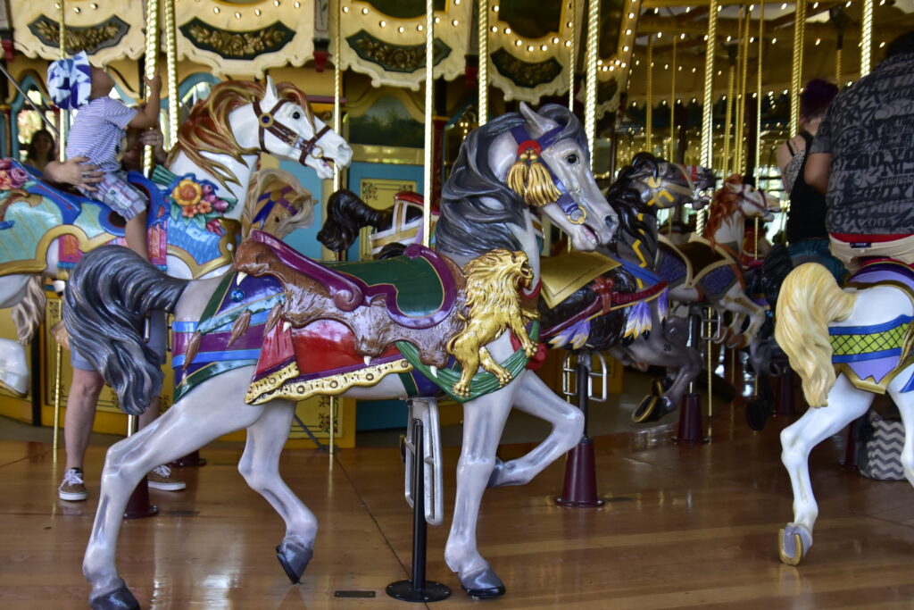 Close up of horses on a carousel