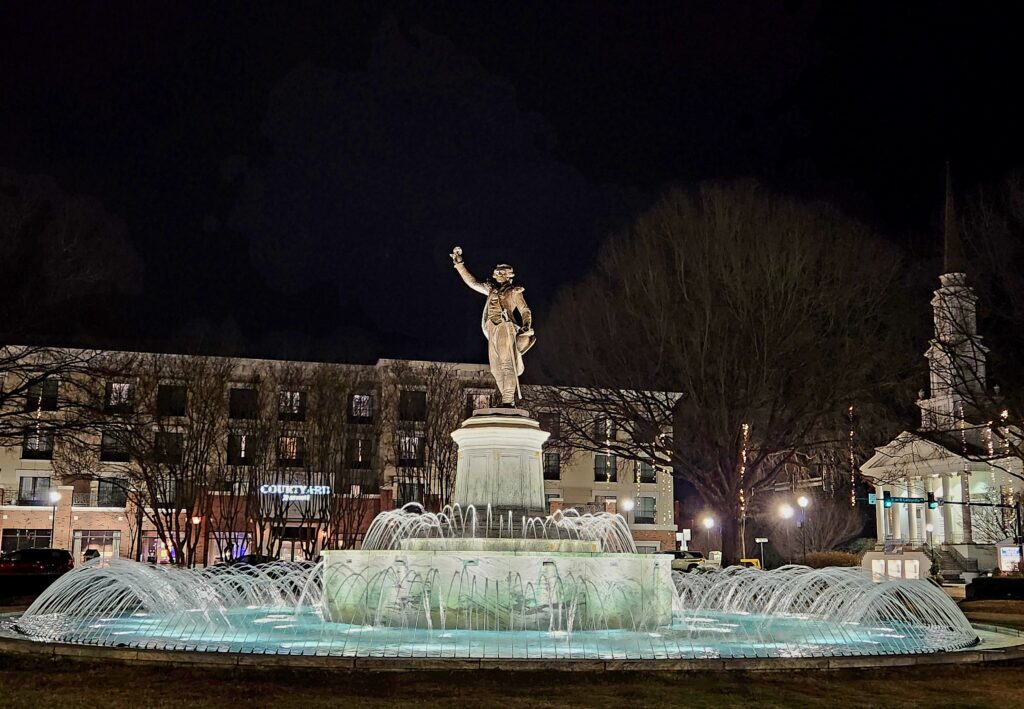 Have fun in LaGrange Georgia walking around Lafayette Square in downtown and admiring the Fountain surrounding statue of Lafayette the Marriott in the background