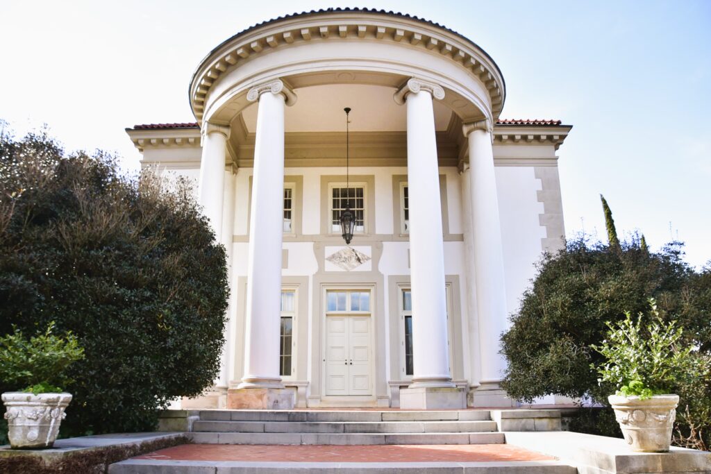 Front entry to an estate house with round portico