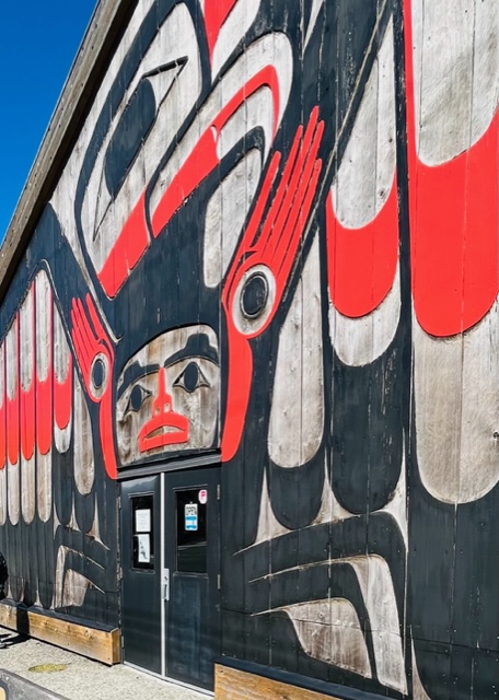 Native art mural painted on the outside of the art gallery