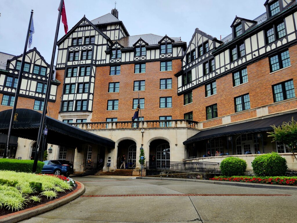 A beautiful tudor building, which is the Hotel Roanoke.