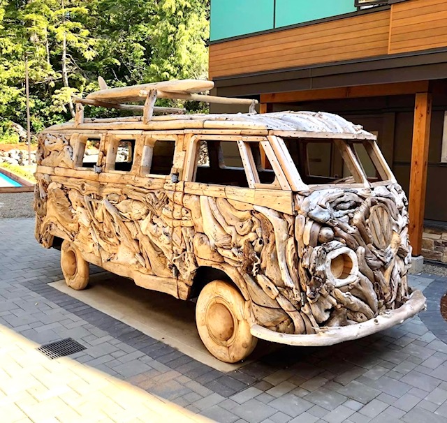 A VW Van made completely of Driftwood VW Van at Hotel Zed Tofino