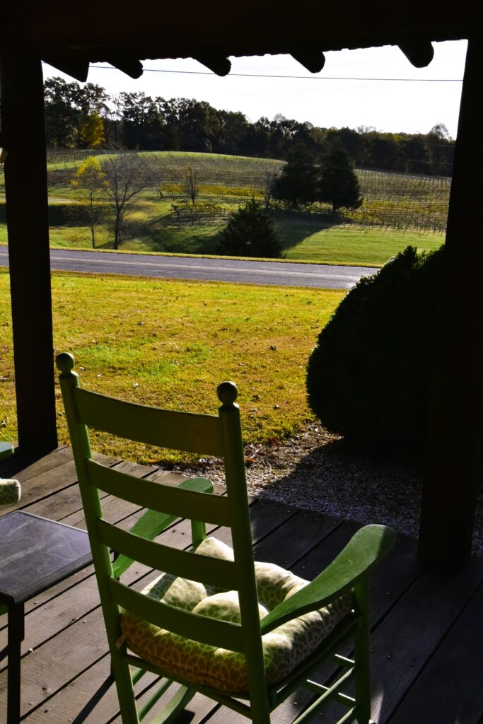 Spend the evening rocking away the day at Stony Knoll, while watching the sun set behind the Yadkin Valley Wine grapevines.