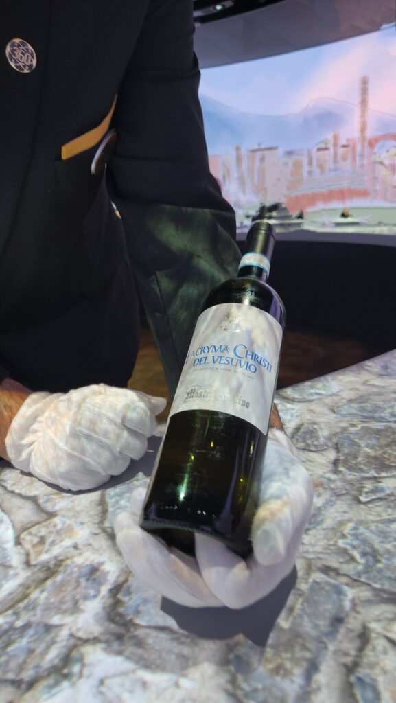 A close up of a bottle of the Lacryma Christi Del Vesuvio wine, which has a beautiful story.