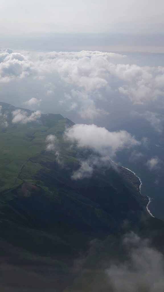 A first look at Sao Jorge Island from the Sata Azores Airlines flight