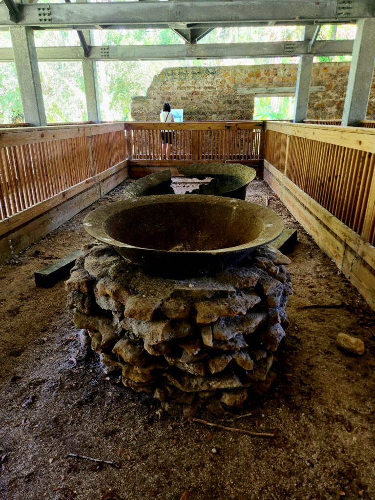 Copper boiling pots in the sugar mill.