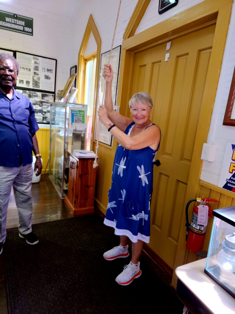 Jo ringing the church bell.