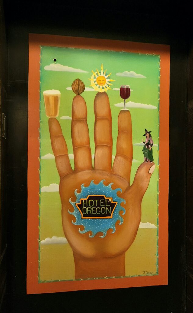 A modernized hand painted on an elevator door.