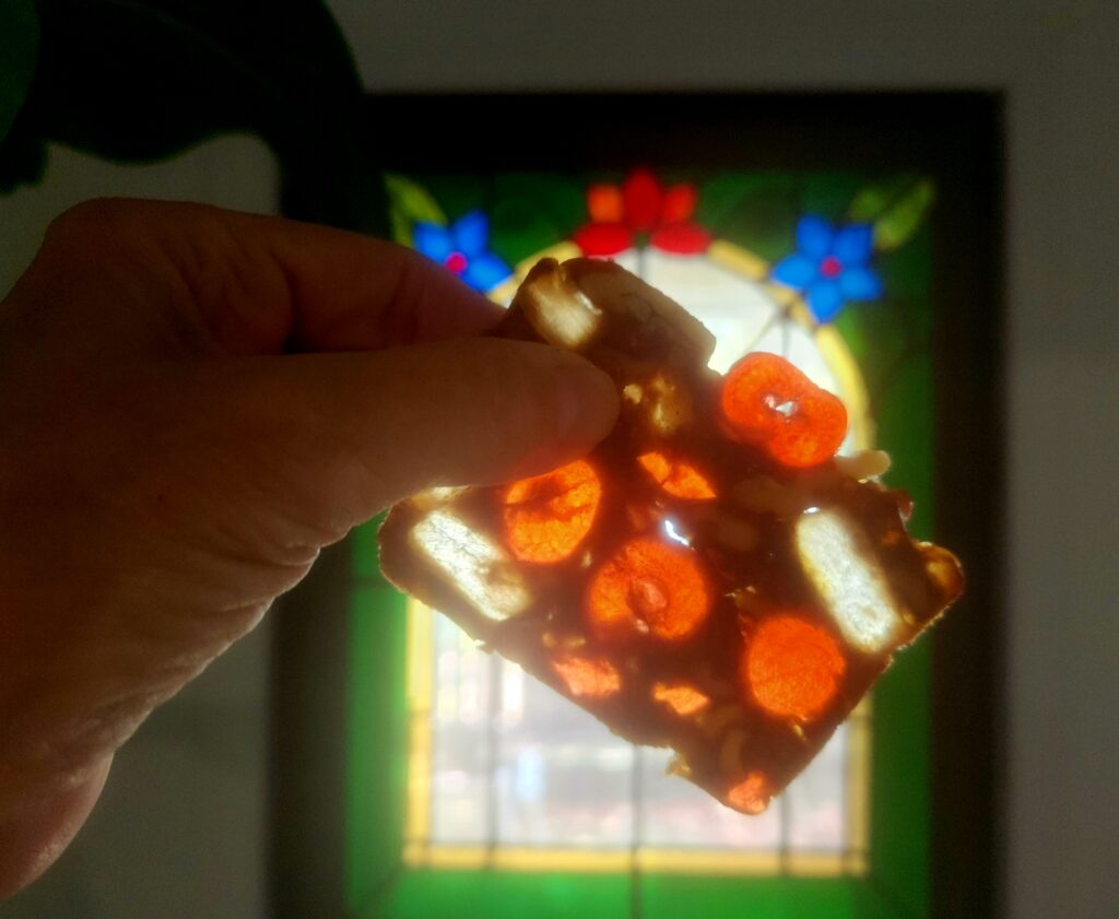 Spend 11 Awesome Days in the Willamette Valley 40 A slice of the fruitcake with cherries shining like stained glass.