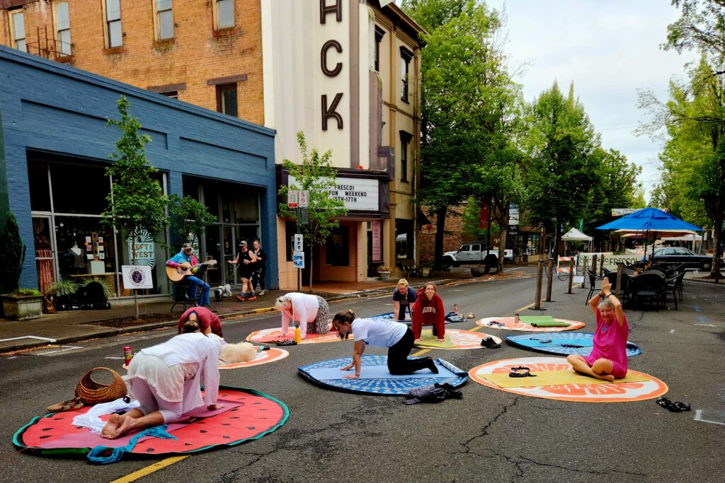 Spend 11 Awesome Days in the Willamette Valley 16 Yoga in the street in downtown McMinnville on Saturday morning.