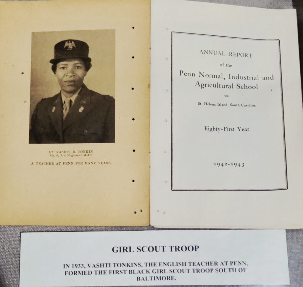 2 Islands, a Lighthouse, & Secret Magic of the Lowcountry 13 Photo and information card about Penn School's teacher, Vashti Tonkins.