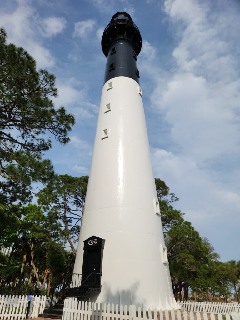 2 Islands, a Lighthouse, & Secret Magic of the Lowcountry 19 Black and white lighthouse.